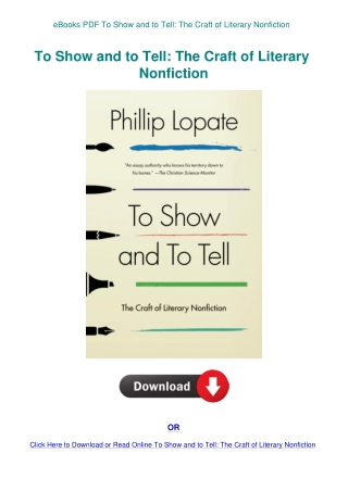 eBooks PDF To Show and to Tell The Craft of Literary Nonfiction