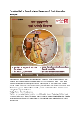 Function Hall in Pune for Munj Ceremony _ Book Gulmohor Banquet