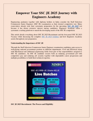 Empower Your SSC JE 2025 Journey with Engineers Academy