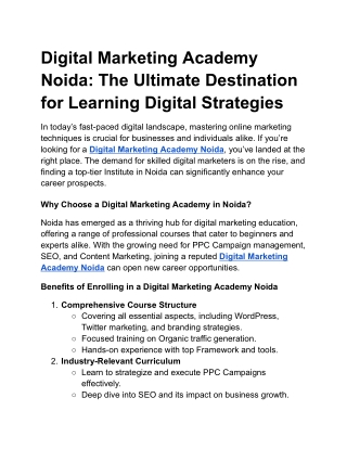 Digital Marketing Academy Noida_ The Ultimate Destination for Learning Digital Strategies