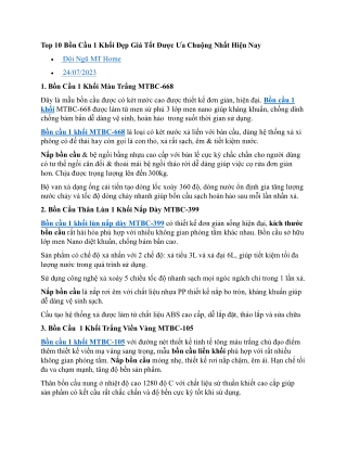 Top 10 Bồn Cầu 1 Khối Đẹp Giá Tốt Được Ưa Chuộng Nhất Hiện Nay