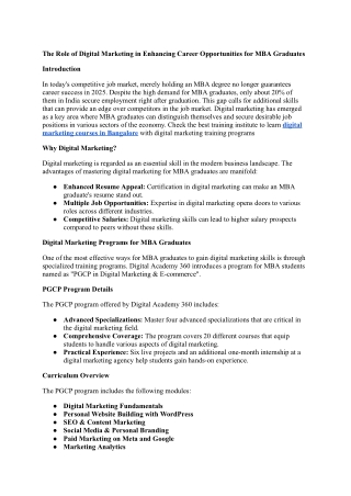 The Role of Digital Marketing in Enhancing Career Opportunities for MBA Graduates