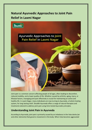 Ayurvedic Approaches to Joint Pain Relief in Laxmi Nagar