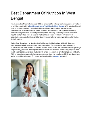 Best Department Of Nutrition In West Bengal