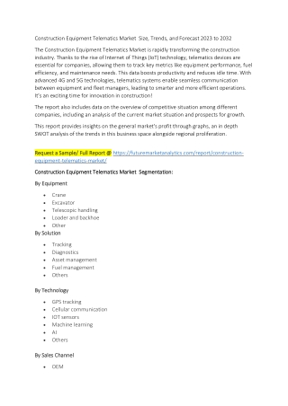 Construction Equipment Telematics Market  Size, Trends, and Forecast 2023 - 2032