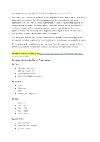 Cleanroom Construction Market  Size, Trends, and Forecast 2023 to 2032
