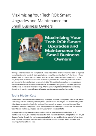Maximizing Your Tech ROI: Smart Upgrades and Maintenance for Small Business Owne