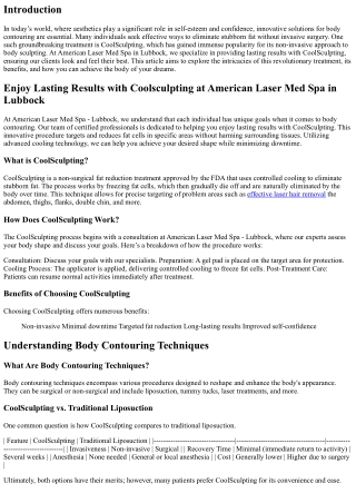 Enjoy Lasting Results with Coolsculpting at American Laser Med Spa in Lubbock