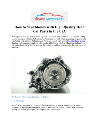 How to Save Money with High-Quality Used Car Parts in the USA