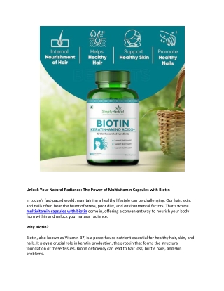 Multivitamin Capsules with Biotin – Ultimate Hair, Skin & Nail Care Formula