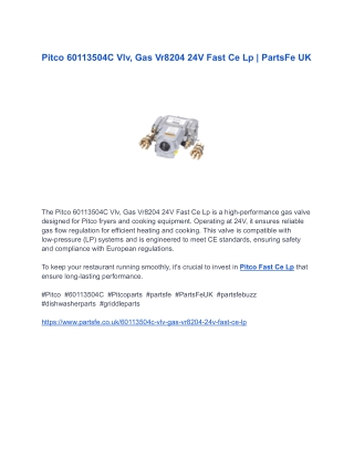 Pitco 60113504C Vlv, Gas Vr8204 24V Fast Ce Lp _ PartsFe UK