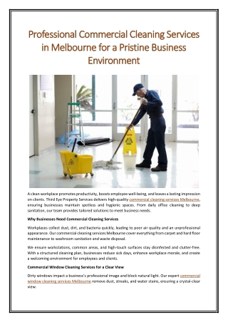 Professional Commercial Cleaning Services in Melbourne for a Pristine Business Environment