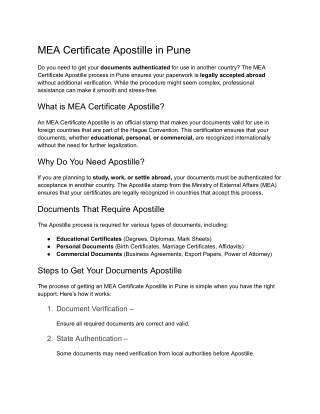 Affordable MEA Certificate Apostille Agency in Pune