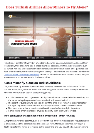 Does Turkish Airlines allow minors to fly alone