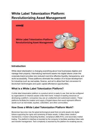 White Label Tokenization Platform Revolutionizing Asset Management