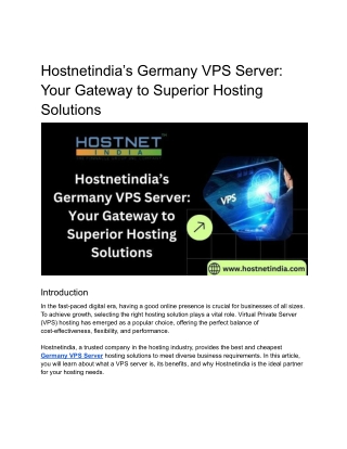 _Hostnetindia’s Germany VPS Server_ Your Gateway to Superior Hosting Solutions