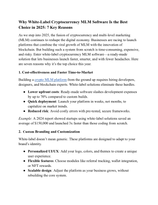 Why White-Label Cryptocurrency MLM Software Is the Best Choice in 2025: 7 Key Re