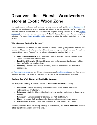 Discover the Finest Exotic Hardwoods at Exotic Wood Zone
