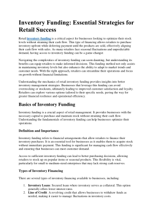 Inventory Funding Essential Strategies for Retail Success