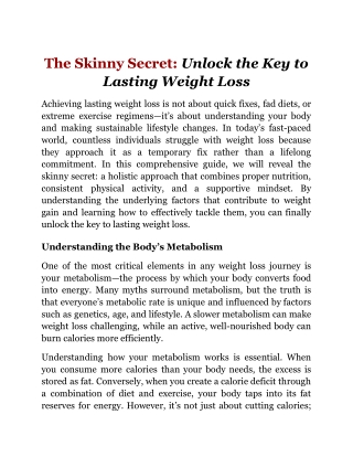 The Skinny Secret_ Unlock the Key to Lasting Weight Loss