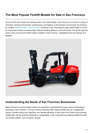 The Most Popular Forklift Models for Sale in San Francisco