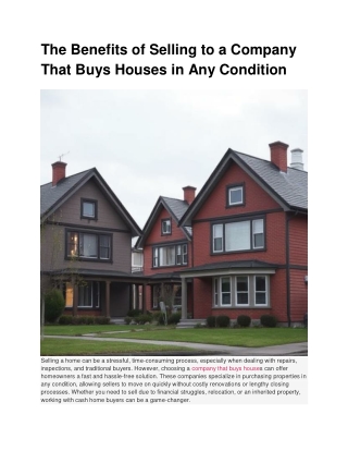 The Benefits of Selling to a Company That Buys Houses in Any Condition