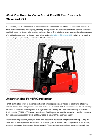 What You Need to Know About Forklift Certification in Cleveland OH