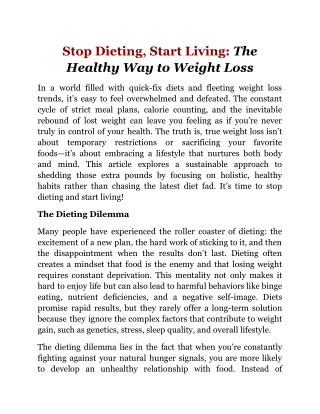 Stop Dieting, Start Living_ The Healthy Way to Weight Loss