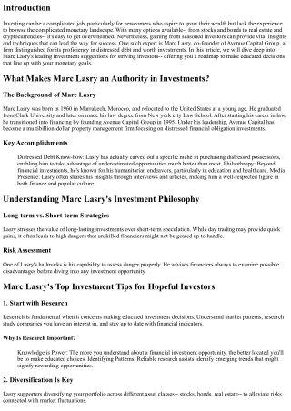 Marc Lasry's Top Investment Tips for Aspiring Investors