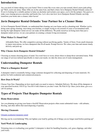 Javis Dumpster Rental Orlando: Your Partner for a Cleaner Home