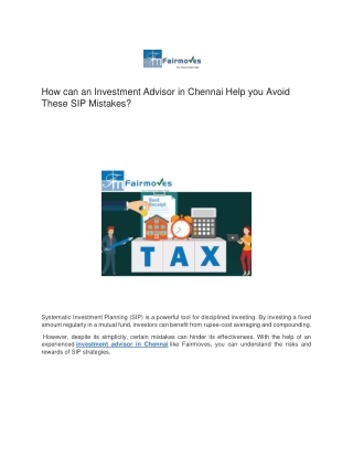 How can an Investment Advisor in Chennai Help you Avoid These SIP Mistakes