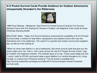 K12 Pocket Survival Cards Provide Guidance for Outdoor