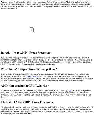 Exploring the Innovative Technologies of AMD's Ryzen Processors