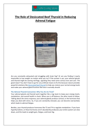 Desiccated Beef Thyroid Adrenal Fatigue Relief - Life Giving Store