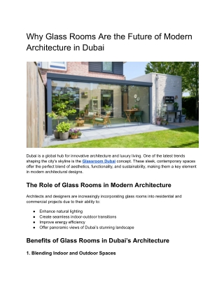 Why Glass Rooms Are the Future of Modern Architecture in Dubai