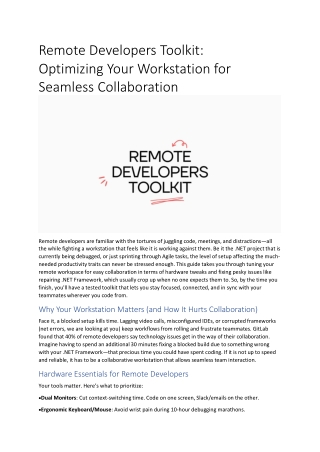 Remote Developers Toolkit: Optimizing Your Workstation for Seamless Collaboratio