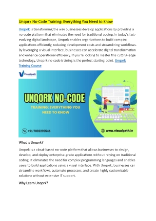 Unqork Online Training in Hyderabad - Unqork Training