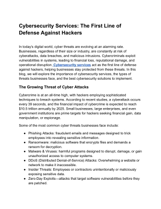 Cybersecurity Services_ The First Line of Defense Against Hackers