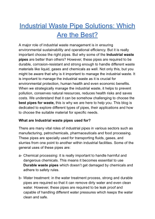 Industrial Waste Pipe Solutions_ Which Are the Best