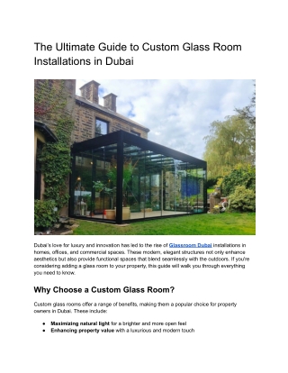 The Ultimate Guide to Custom Glass Room Installations in Dubai