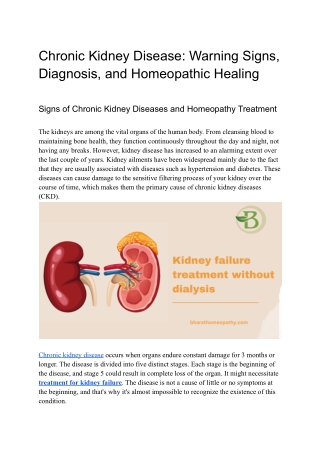 Chronic Kidney Disease Warning Signs Diagnosis and Homeopathic Healing