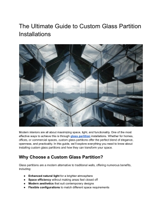 The Ultimate Guide to Custom Glass Partition Installations