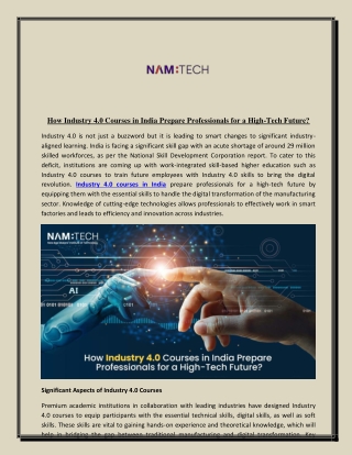 How Industry 4.0 Courses in India Prepare Professionals for a High-Tech Future?