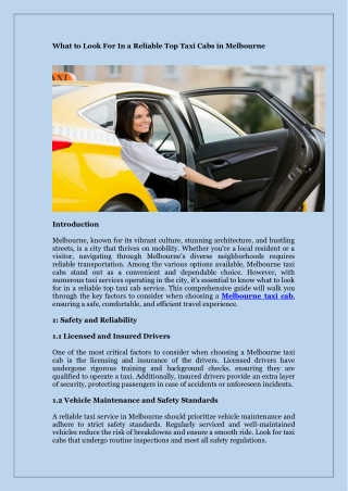 What to Look For In a Reliable Top Taxi Cabs in Melbourne