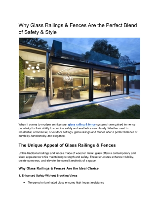 Why Glass Railings & Fences Are the Perfect Blend of Safety & Style