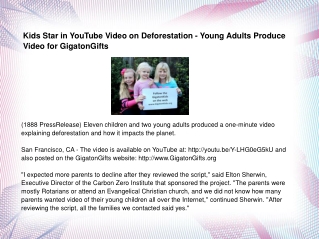 Kids Star in YouTube Video on Deforestation