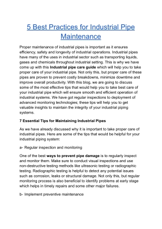 5 Best Practices for Industrial Pipe Maintenance