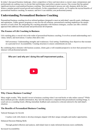 Stepping Up Your Game: The Impact of Personalized Business Coaching