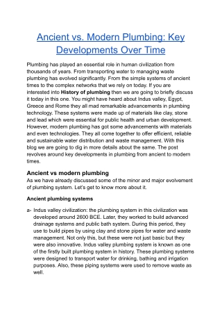 Ancient vs. Modern Plumbing: Key Developments Over Time