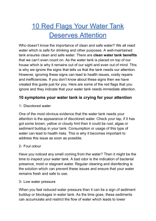 10 Red Flags Your Water Tank Deserves Attention